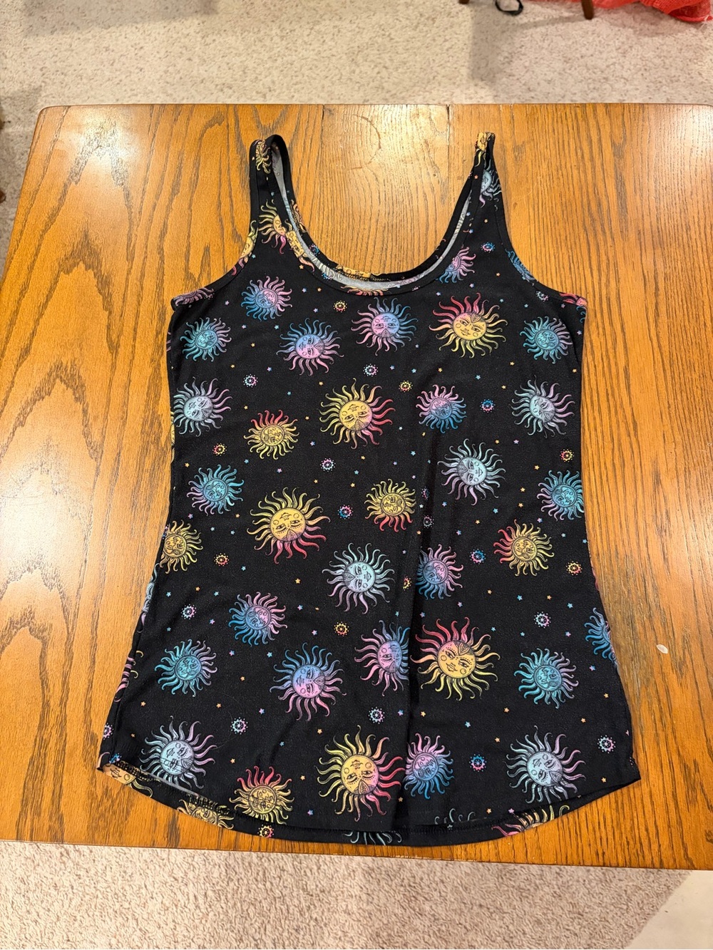 No Boundaries Black Tank Top with Multicolor Sun Print